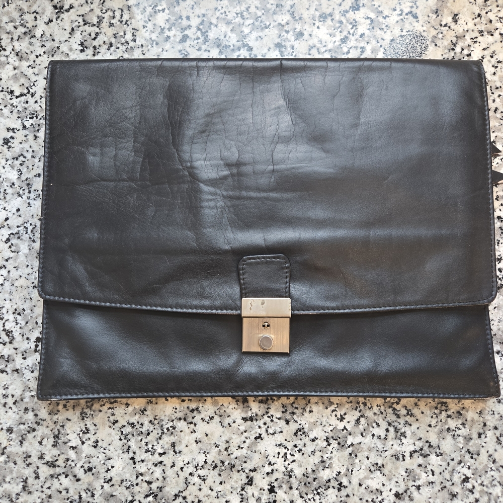 Professional Black Leather Document Clutch Portfolio Case Vintage